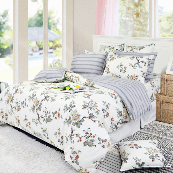 duvet cover set beige bird print