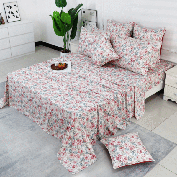 bedding sheet set vintage red rose