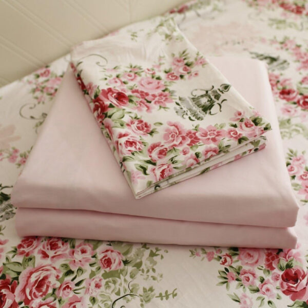 bedding sheet set pink shabby floral