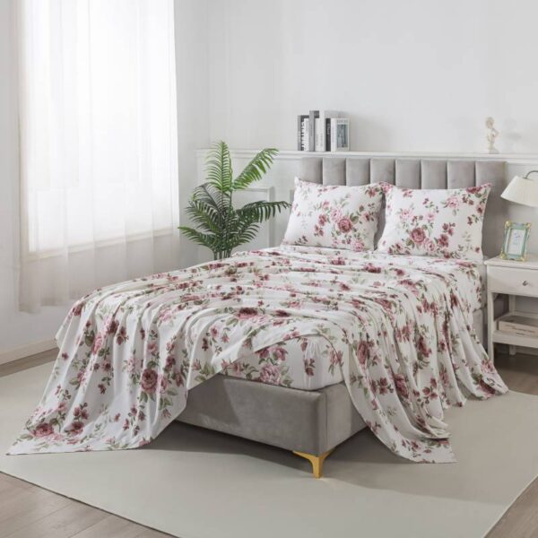 bedding sheet set brick red rose