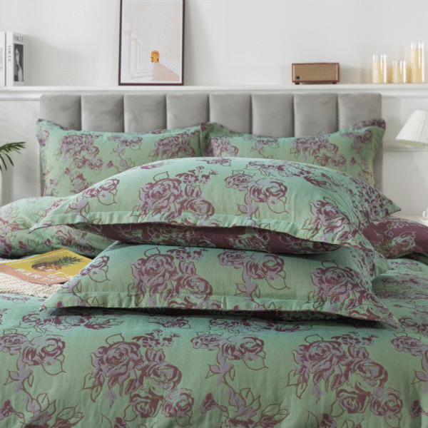 duvet cover set green & reddish purple