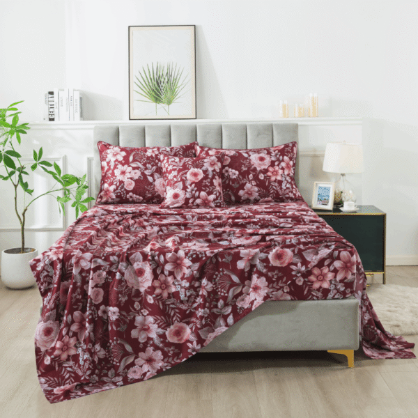 bedding sheet set crimson vines